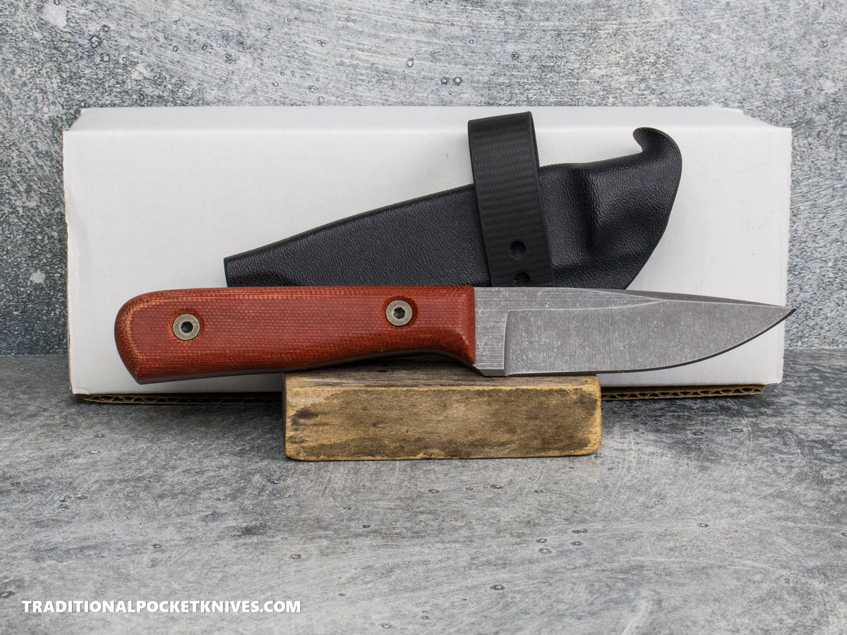 Very Good Knife Co. Hornet - Red Canvas Micarta Stonewashed AEB-L Kydex Sheath