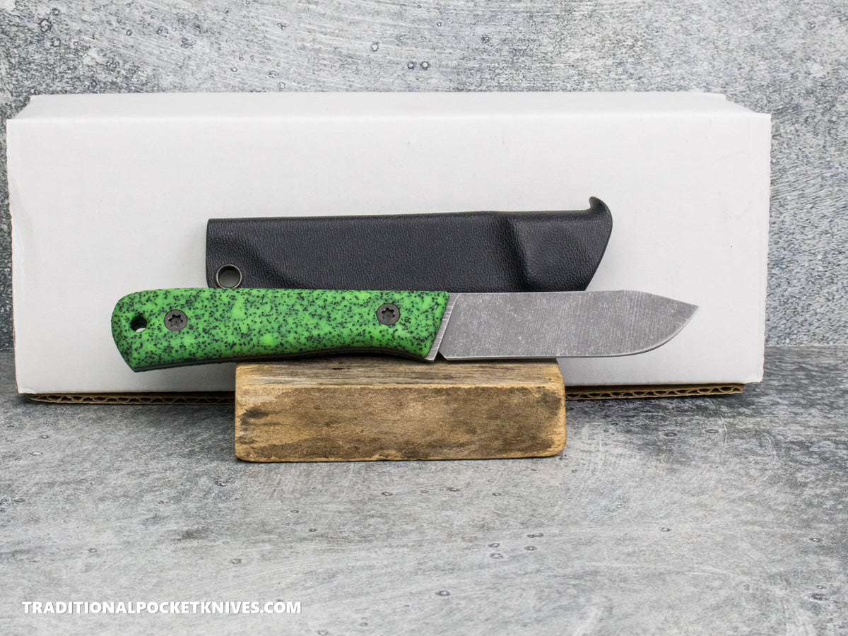 Very Good Knife Co. Pocket Doc - GripX Green Glow Stonewashed Nitro-V Kydex Sheath