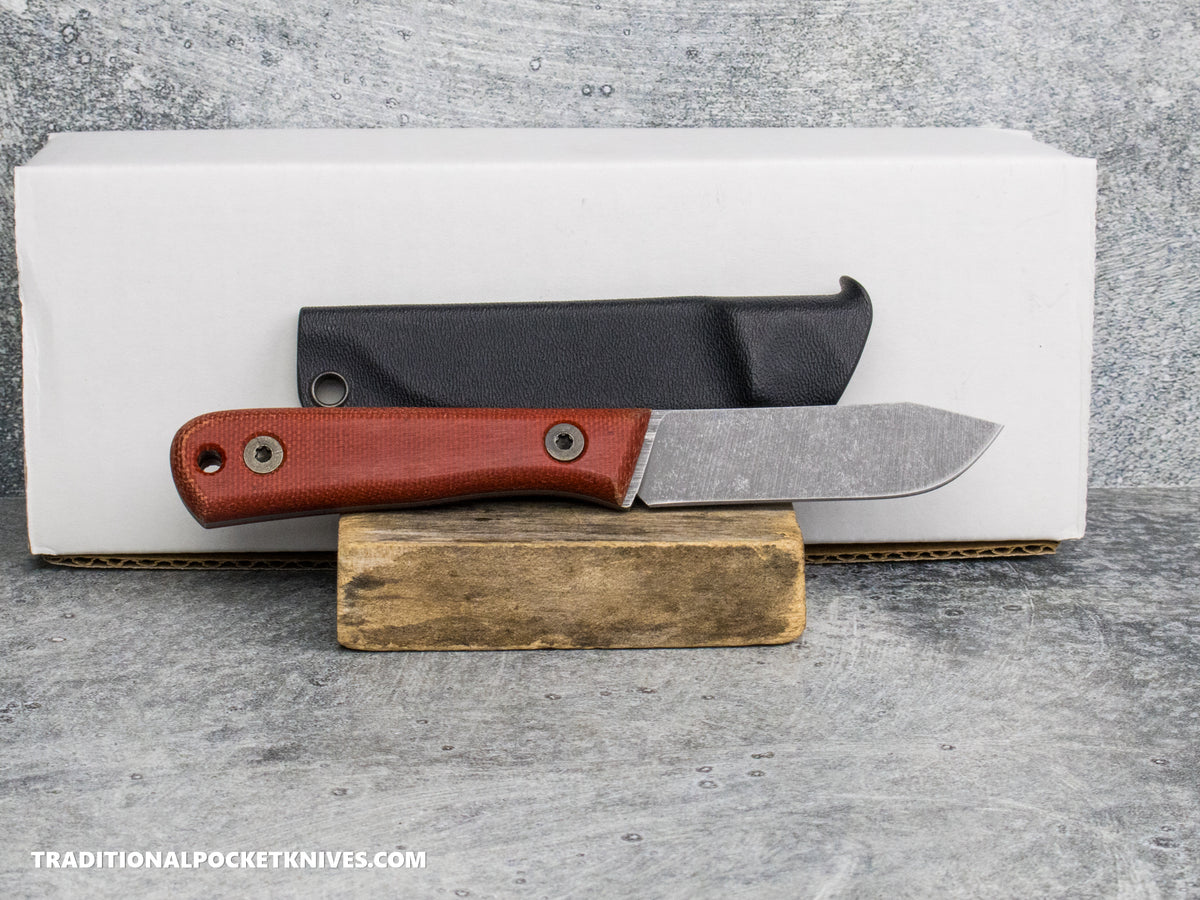 Very Good Knife Co. Pocket Doc - Red Canvas Micarta Stonewashed AEB-L Kydex Sheath