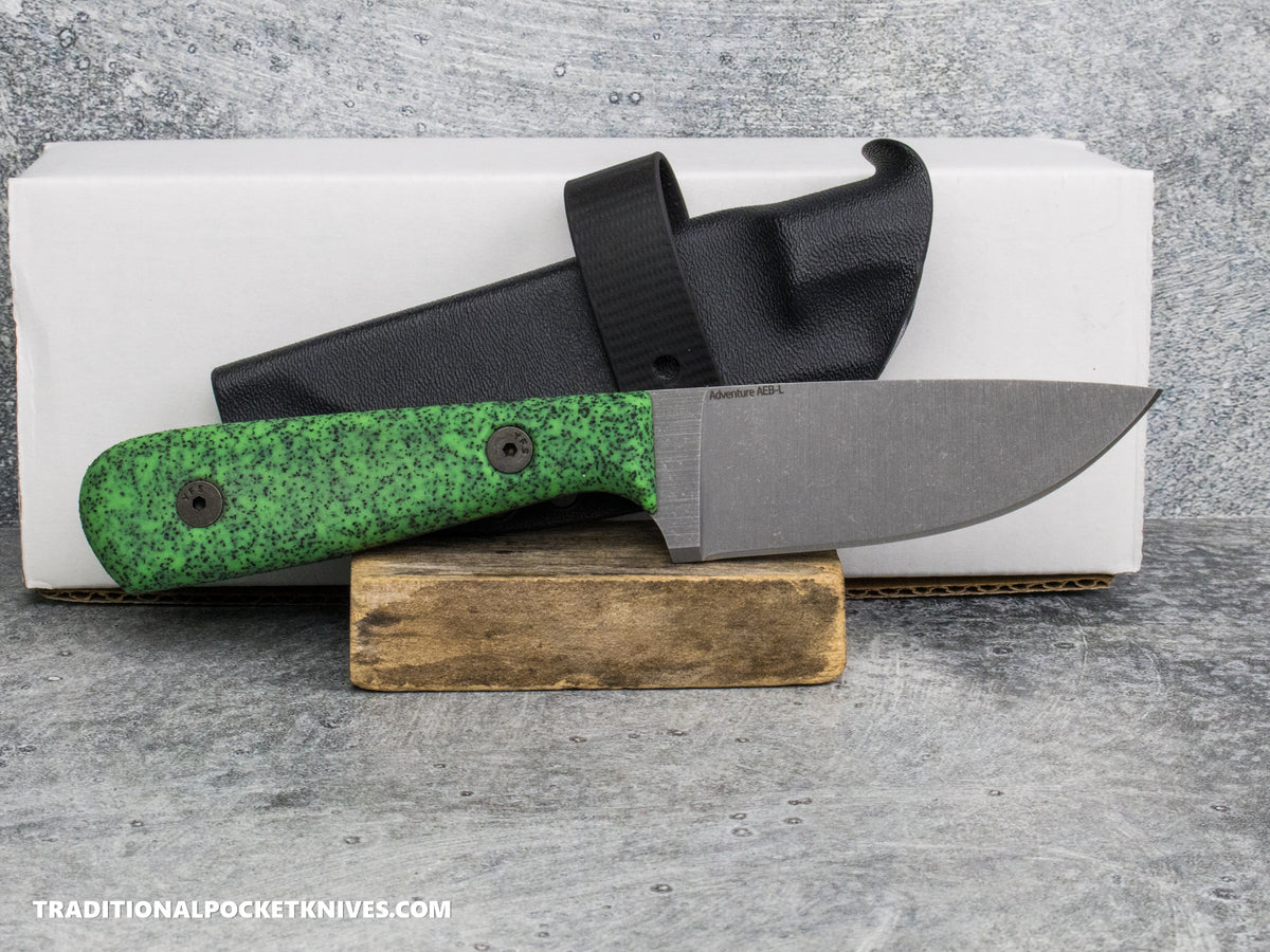 Very Good Knife Co. Adventure - GripX Green Glow Stonewashed AEB-L Kydex Sheath