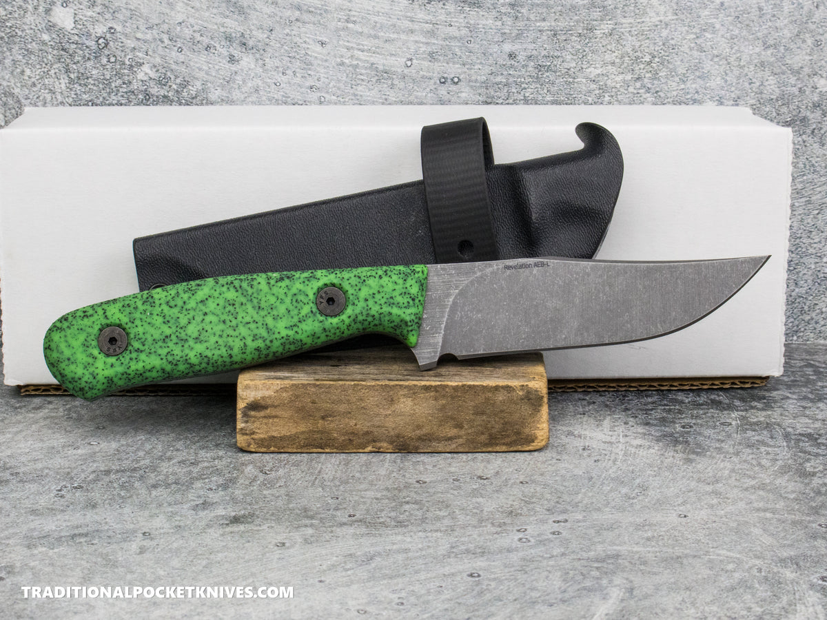 Very Good Knife Co. Revelation - GripX Green Glow Stonewashed AEB-L Kydex Sheath