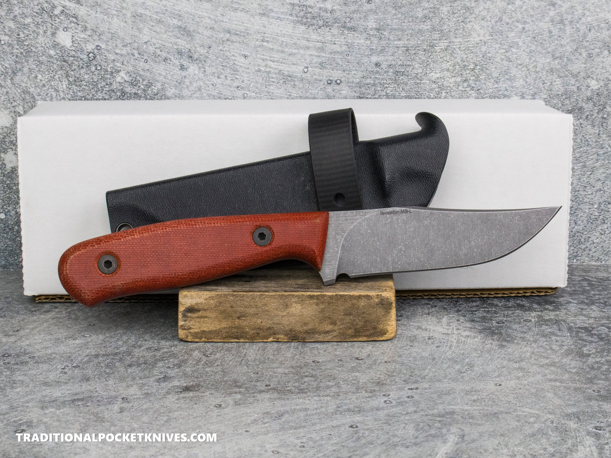 Very Good Knife Co. Revelation - Red Canvas Micarta Stonewashed AEB-L Kydex Sheath