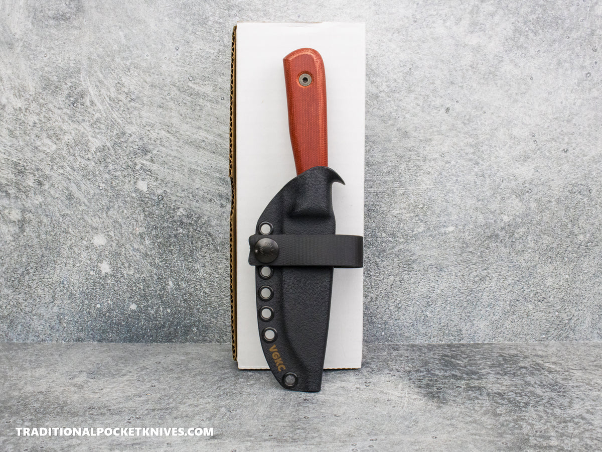 Very Good Knife Co. Hornet - Red Canvas Micarta Stonewashed AEB-L Kydex Sheath