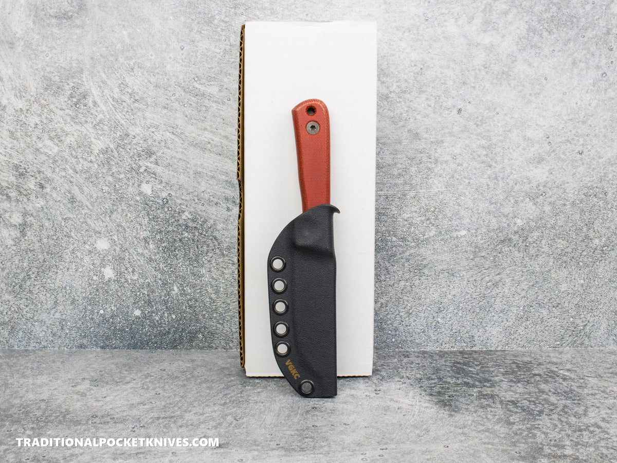 Very Good Knife Co. Pocket Doc - Red Canvas Micarta Stonewashed AEB-L Kydex Sheath