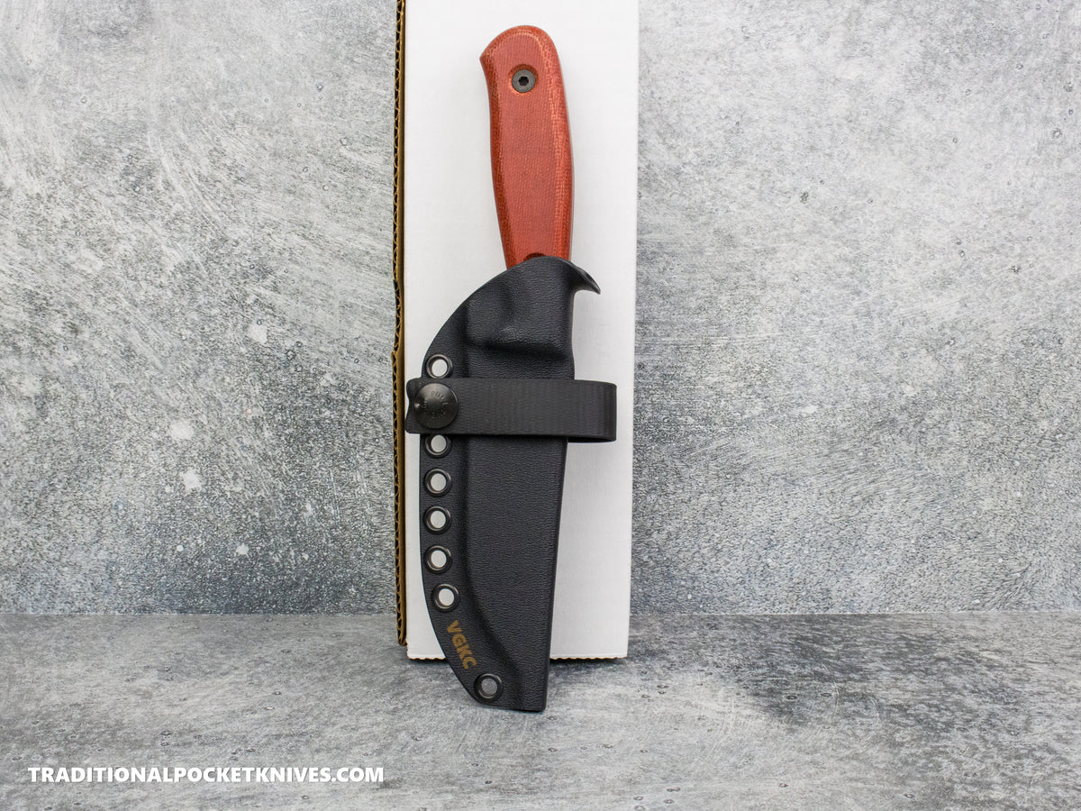 Very Good Knife Co. Revelation - Red Canvas Micarta Stonewashed AEB-L Kydex Sheath