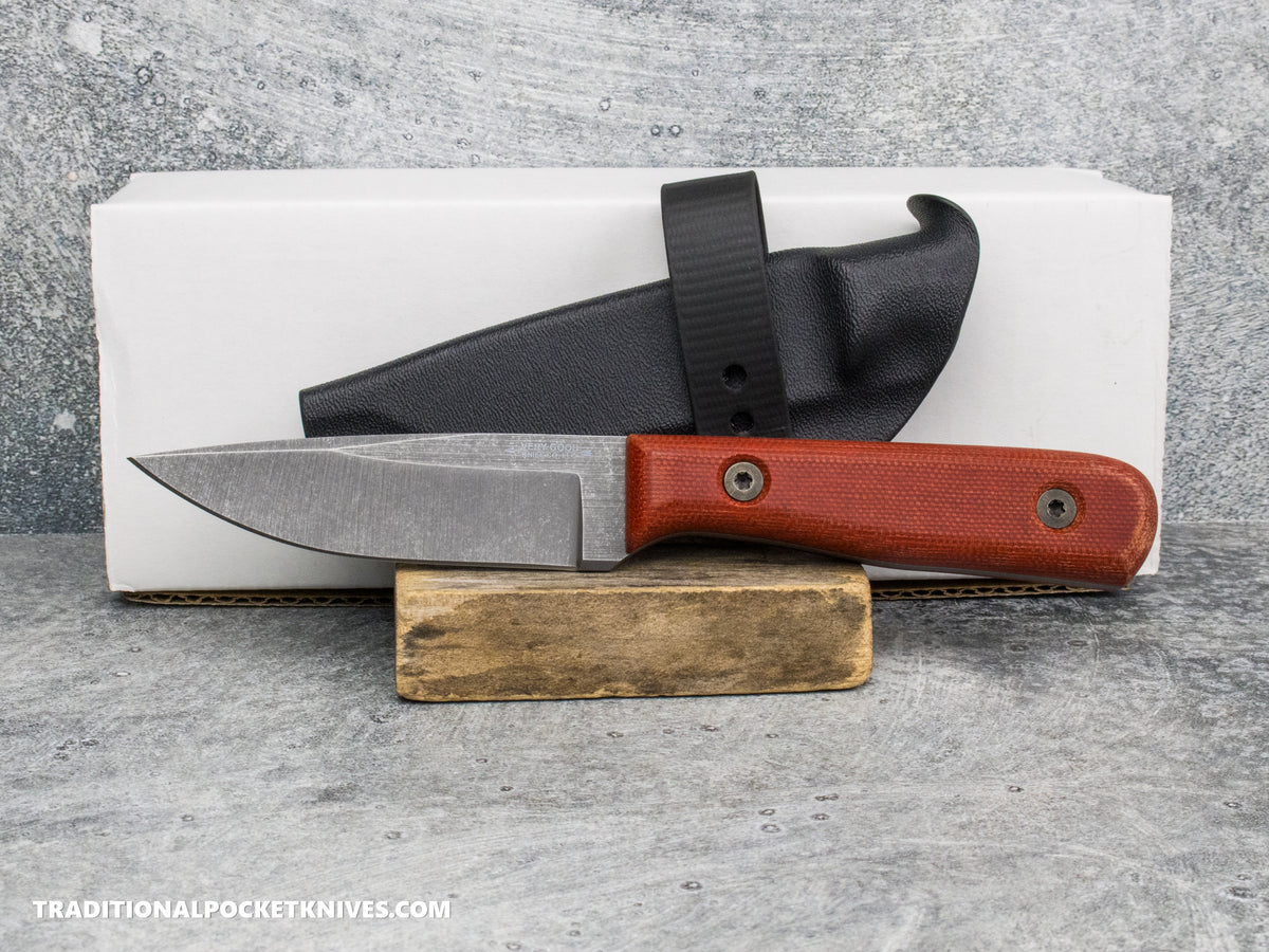 Very Good Knife Co. Hornet - Red Canvas Micarta Stonewashed AEB-L Kydex Sheath