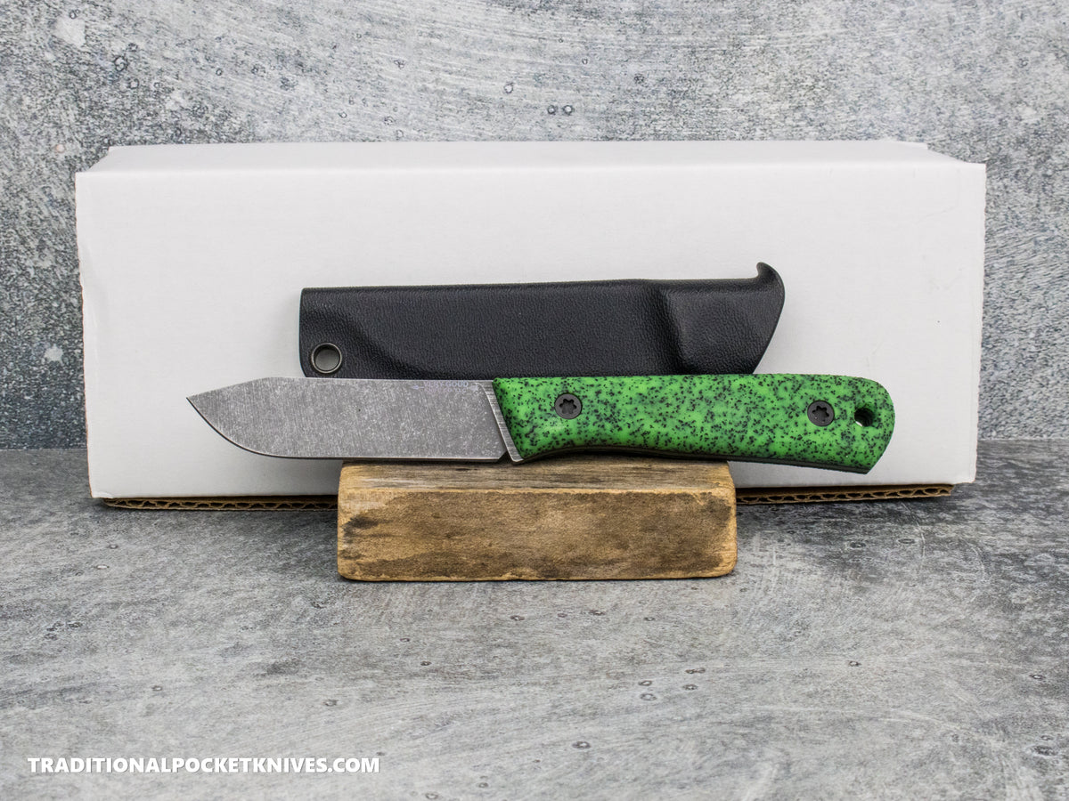 Very Good Knife Co. Pocket Doc - GripX Green Glow Stonewashed Nitro-V Kydex Sheath