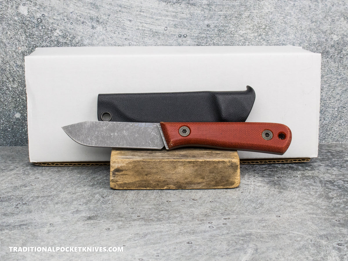 Very Good Knife Co. Pocket Doc - Red Canvas Micarta Stonewashed AEB-L Kydex Sheath