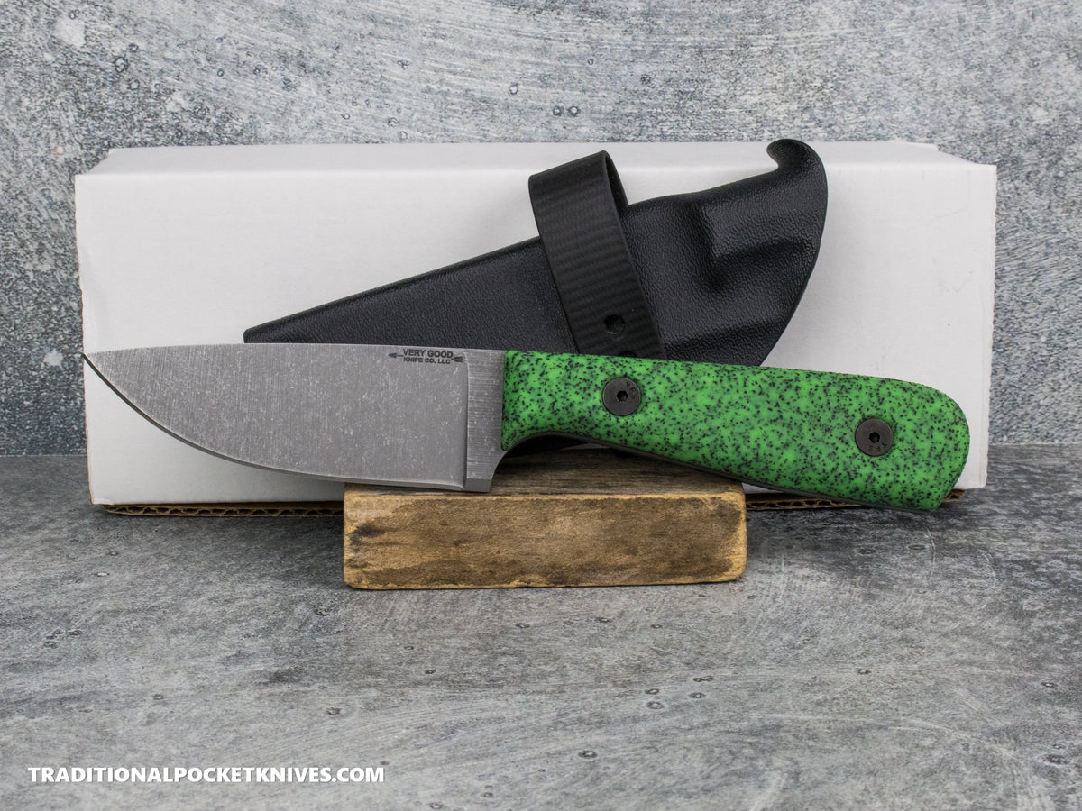 Very Good Knife Co. Adventure - GripX Green Glow Stonewashed AEB-L Kydex Sheath