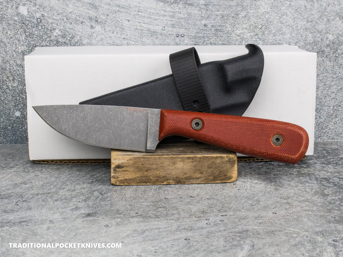 Very Good Knife Co. Adventure - Red Canvas Micarta Stonewashed N690 Kydex Sheath