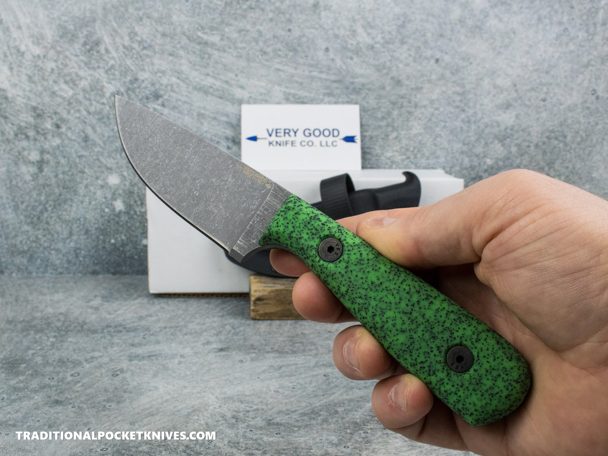 Very Good Knife Co. Adventure - GripX Green Glow Stonewashed AEB-L Kydex Sheath