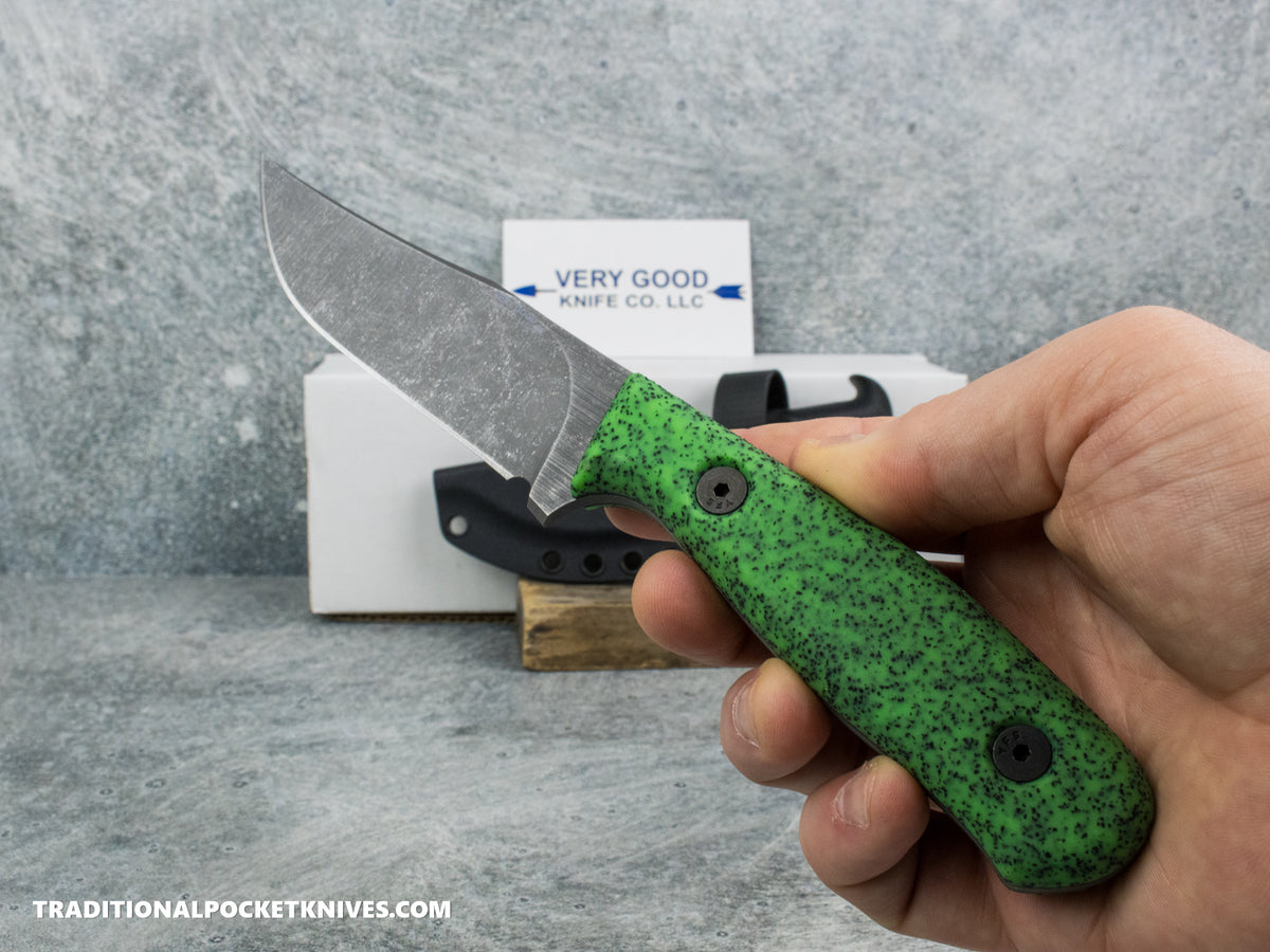 Very Good Knife Co. Revelation - GripX Green Glow Stonewashed AEB-L Kydex Sheath