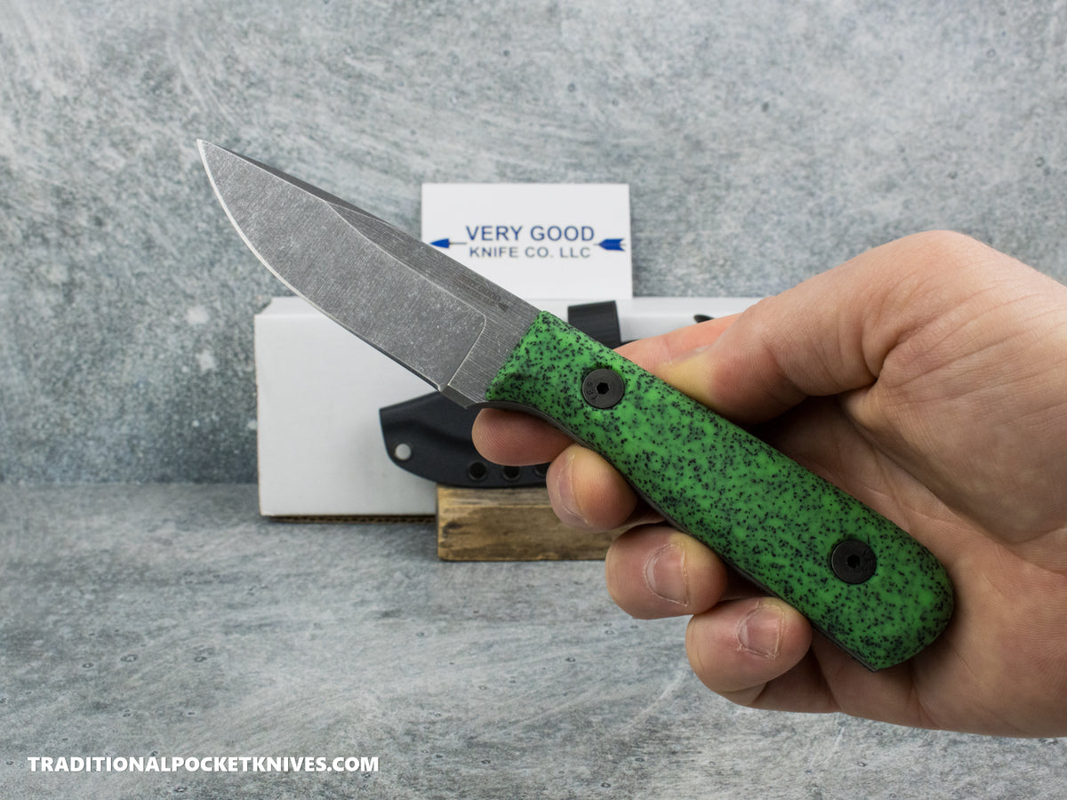 Very Good Knife Co. Hornet - GripX Green Glow Stonewashed AEB-L Kydex Sheath