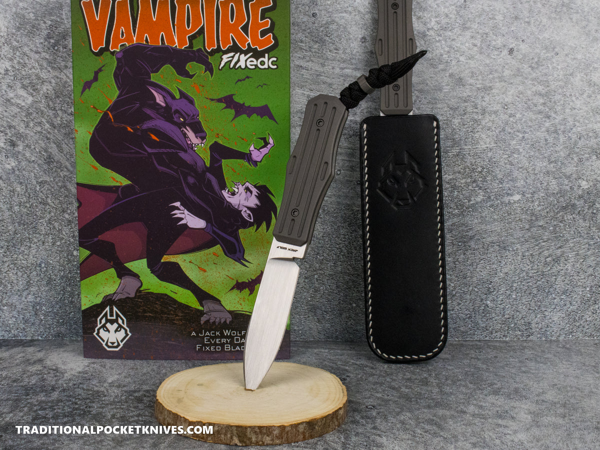Jack Wolf Knives Vampire FIXedc Titanium Fluted Hand Satin