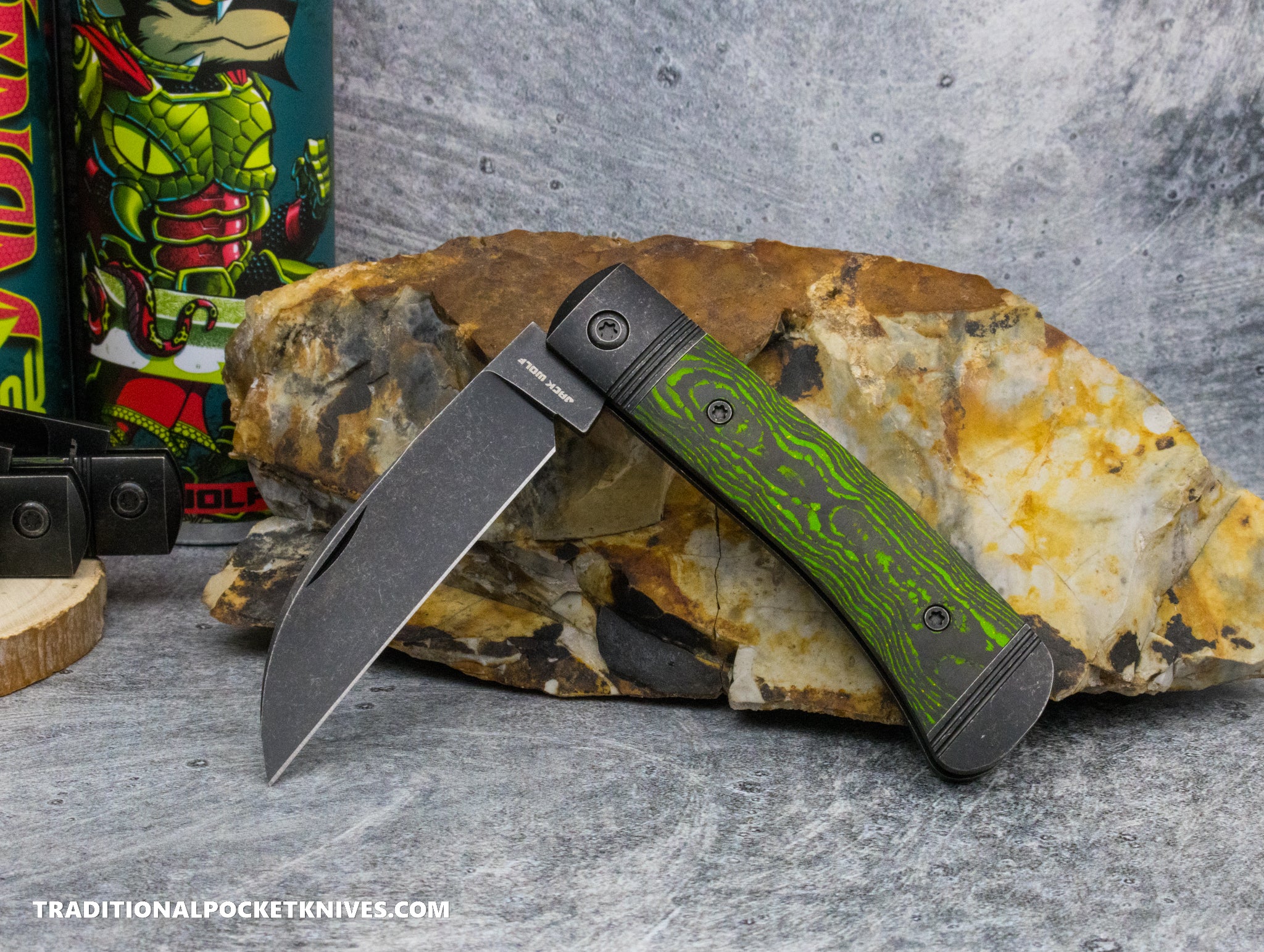 Jack Wolf Knives Venom Jack CamoCarbon Toxic Green Blackwash - C