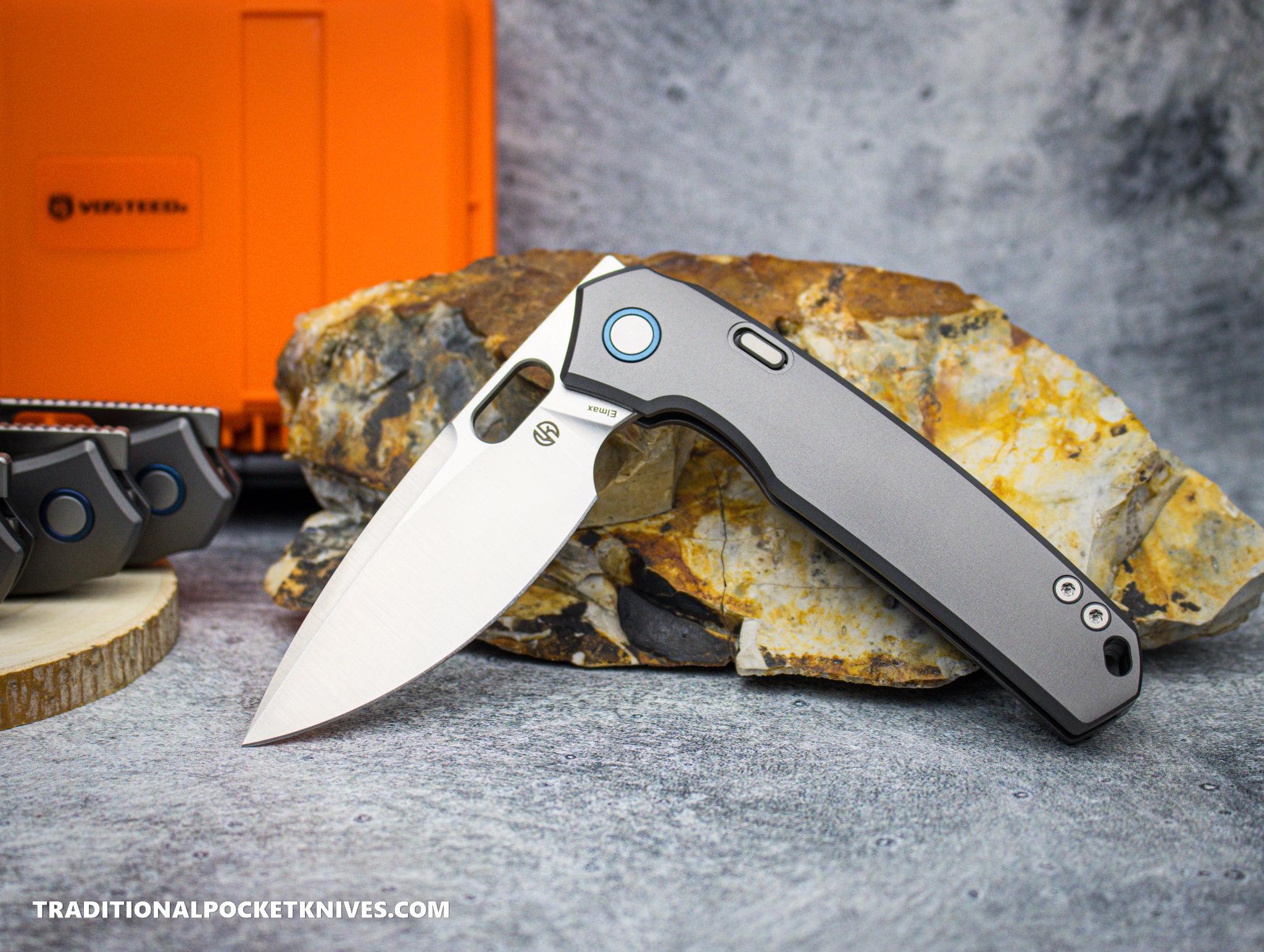 Vosteed Psyop Gray Curved Titanium Satin Elmax - C. Risner Cutlery LLC