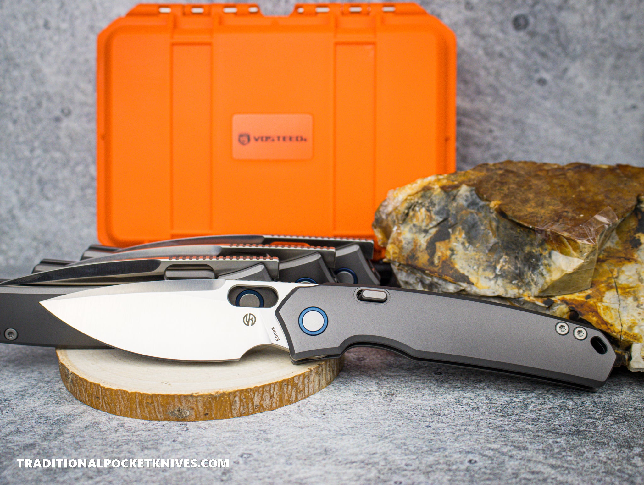 Vosteed Psyop Gray Curved Titanium Satin Elmax - C. Risner Cutlery LLC