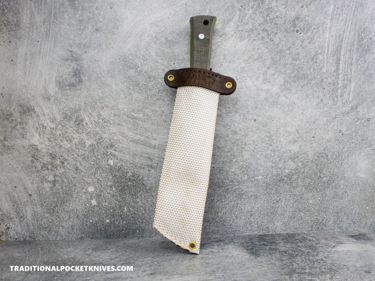 Woods Monkey Half/Chete - Black Micarta Toxic Green Cerakote 1095 Firehose Sheath