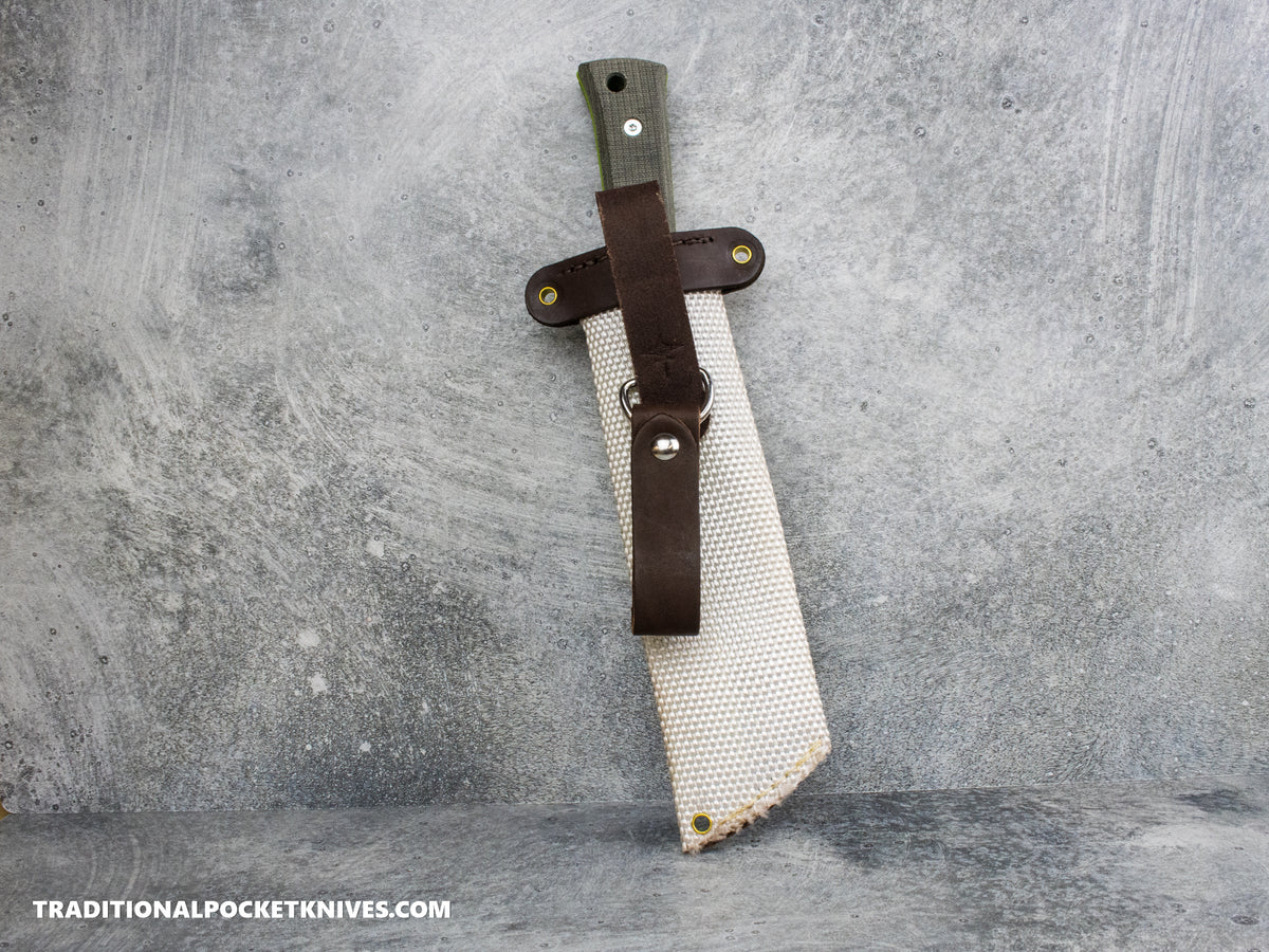 Woods Monkey Half/Chete - Black Micarta Toxic Green Cerakote 1095 Firehose Sheath