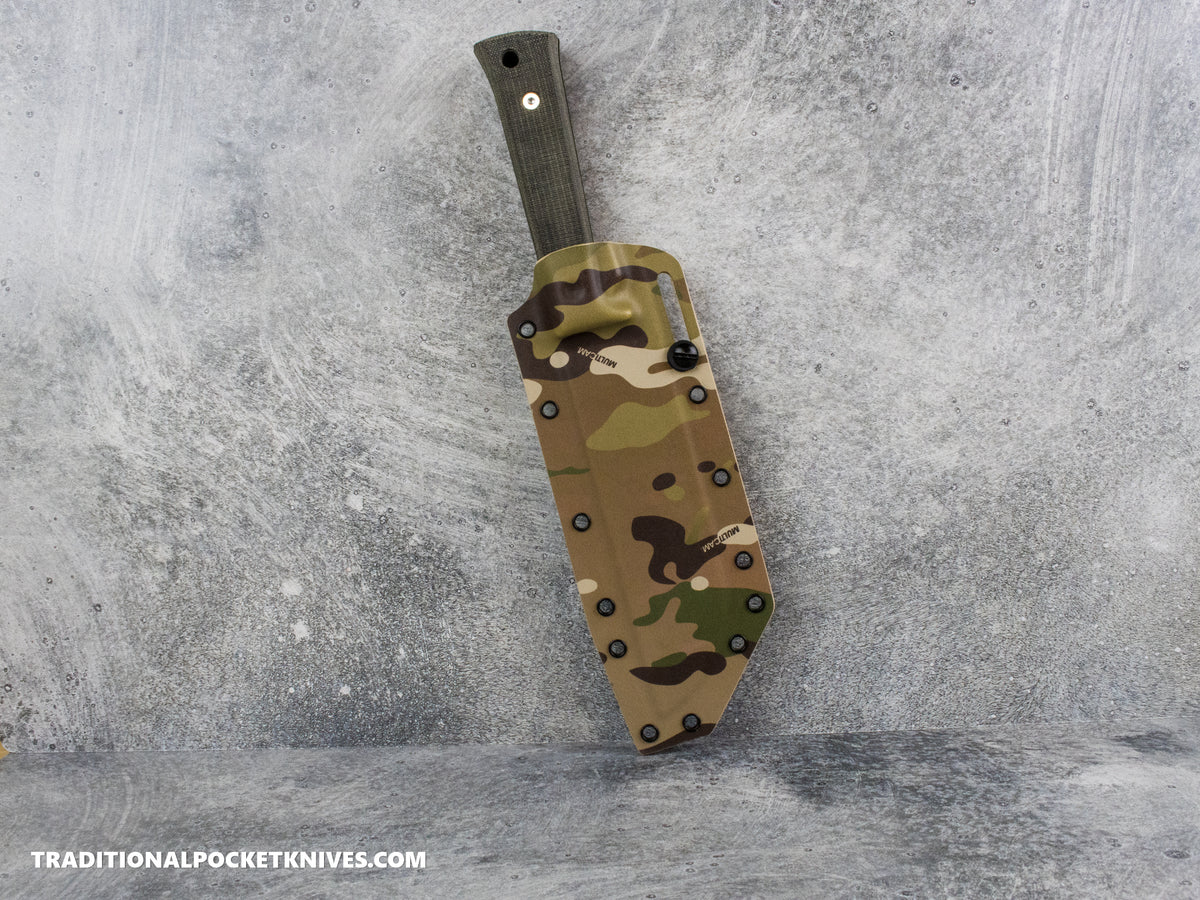 Woods Monkey Half/Chete - Black Micarta OD Cerakote 1095 Multicam Kydex Sheath