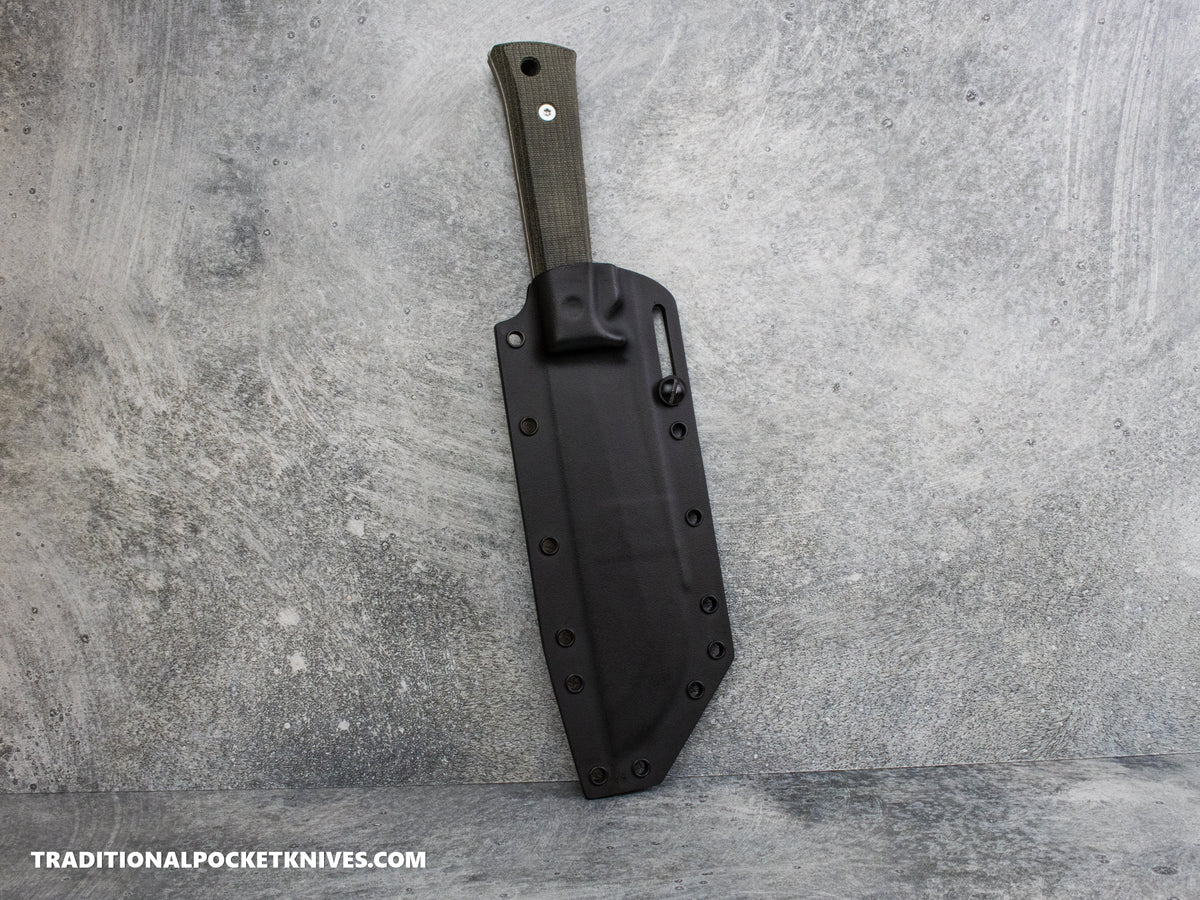Woods Monkey Half/Chete - Black Micarta Stonewashed 1095 Black Kydex Sheath