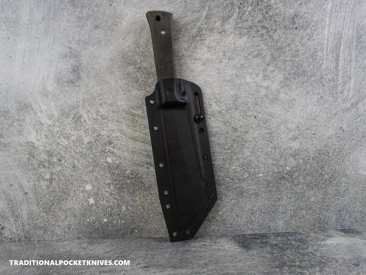 Woods Monkey Half/Chete - Black Micarta OD Cerakote 1095 Black Kydex Sheath