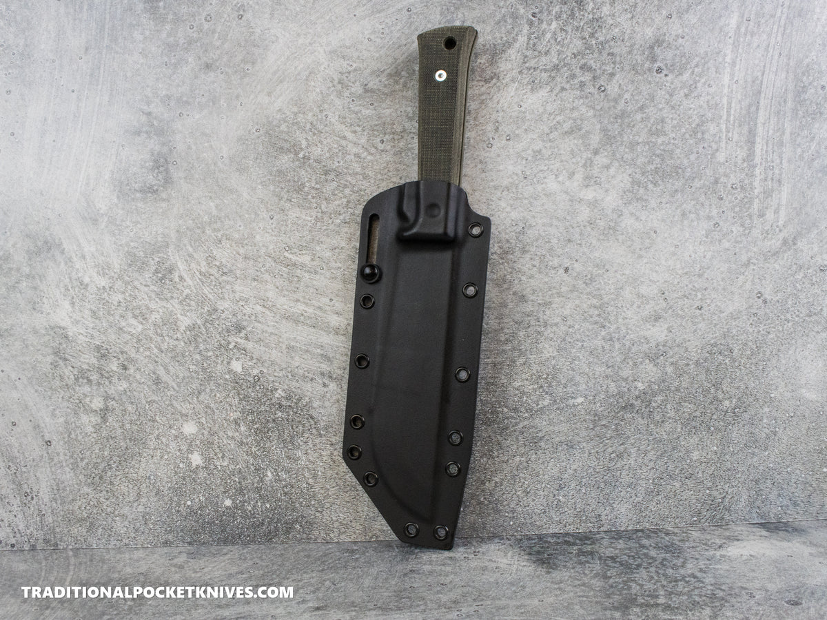 Woods Monkey Half/Chete - Black Micarta OD Cerakote 1095 Black Kydex Sheath
