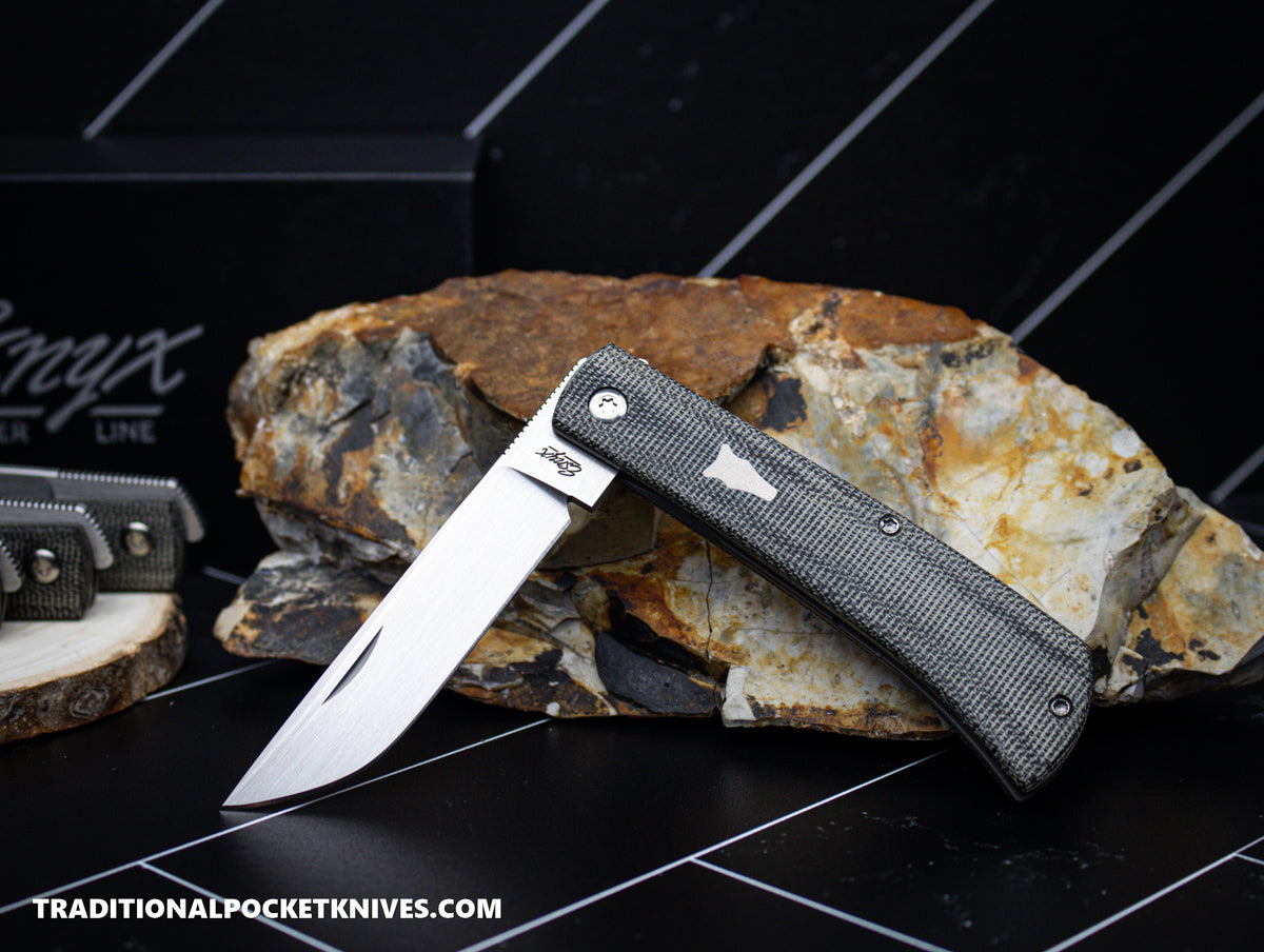 ESNYX Silver Line Workhorse Front Flipper Black Canvas Micarta Titanium Shield Bead Blasted Clip (WHFF-72)