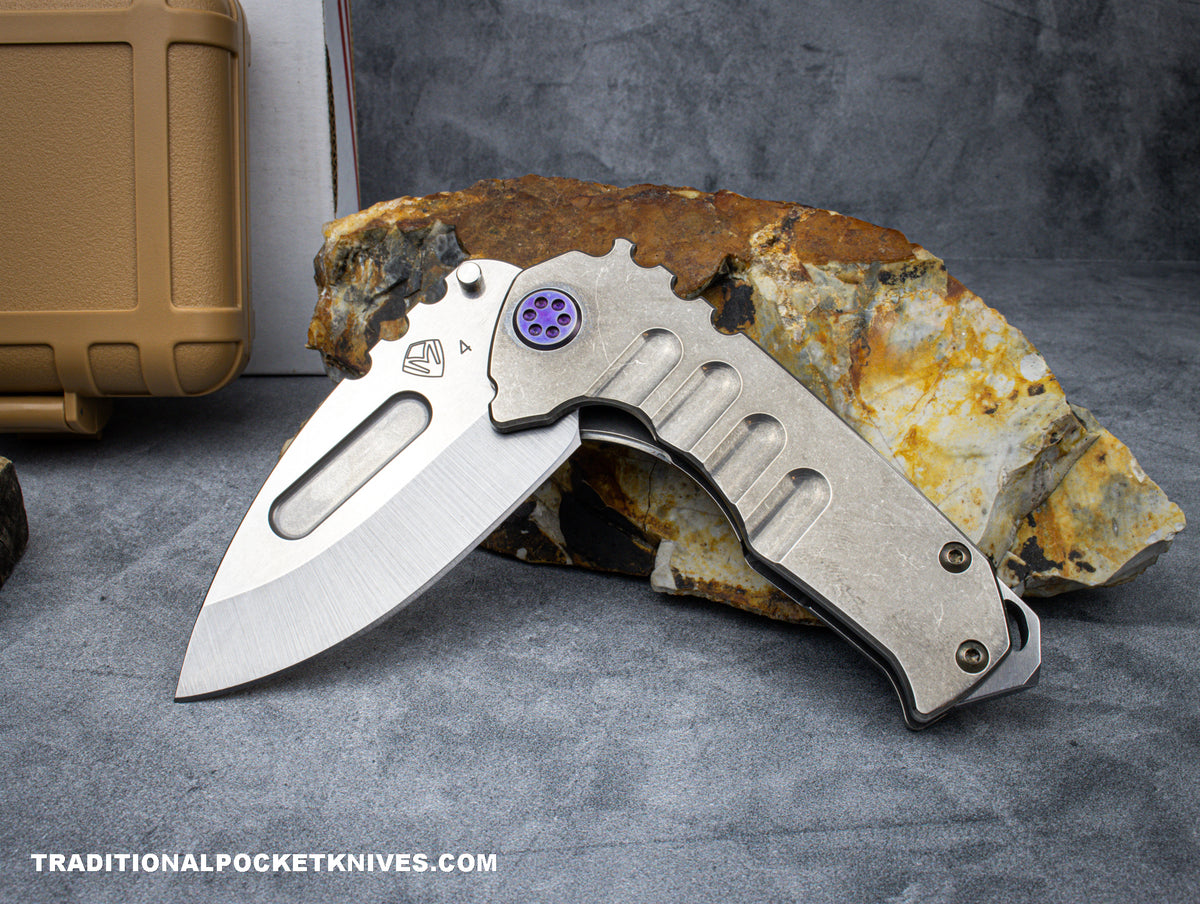 Medford Knives Genesis T / Tumbled Drop Point / S45VN / Tumbled Handle / Tumbled Spring / Violet HW / Violet Clip