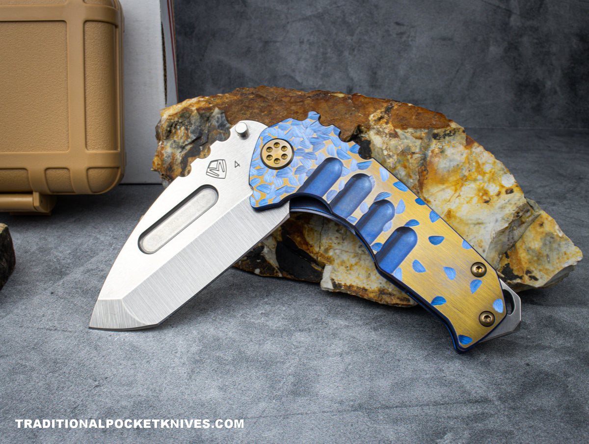 Medford Knives Genesis T / Tumbled Tanto / S45VN / Blue &quot;Hammered Fade&quot; w/ Faced Bronze Flats Handle and Spring / Bronze HW / &quot;Hammered Fade&quot; Clip