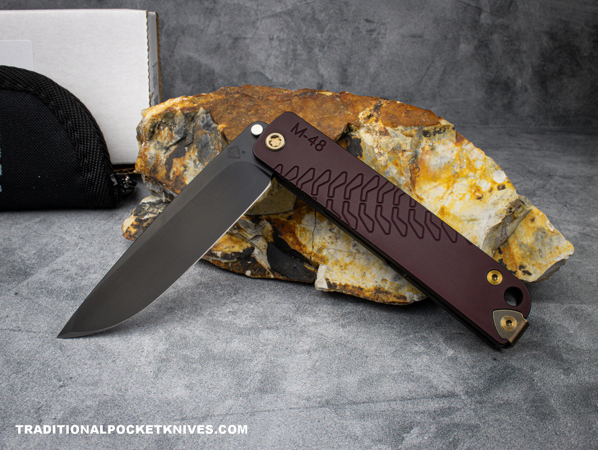 Medford Knives M-48 / Long Drop Point / S35VN PVD / Red Handle / PVD Spring / Bronze HW / Bronze Clip