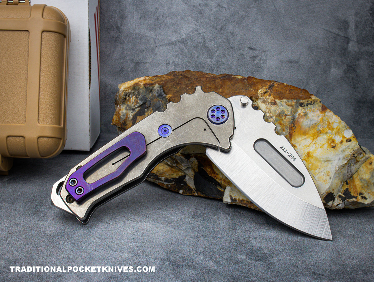 Medford Knives Genesis T / Tumbled Drop Point / S45VN / Tumbled Handle / Tumbled Spring / Violet HW / Violet Clip