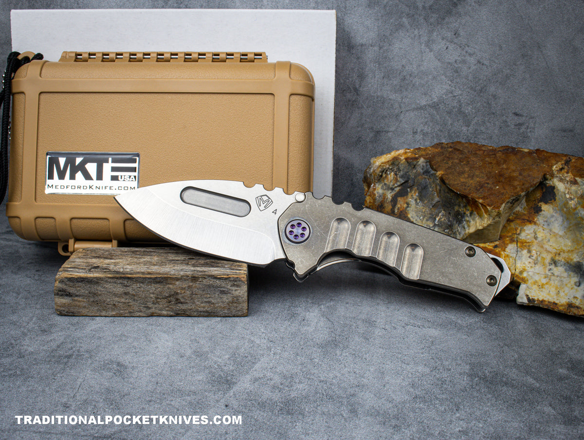 Medford Knives Genesis T / Tumbled Drop Point / S35VN / Tumbled Handle / Tumbled Spring / Violet HW / Violet Clip