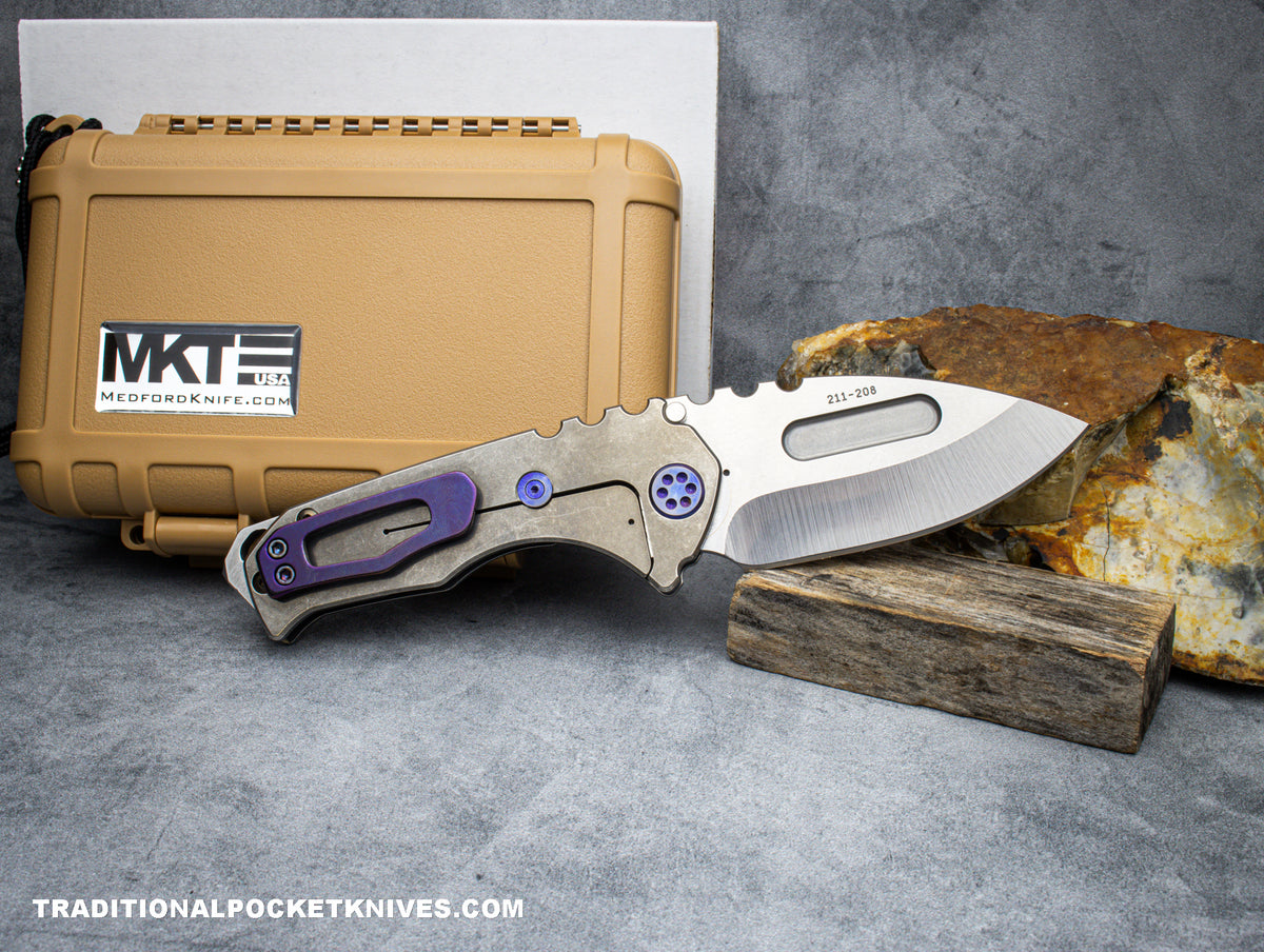 Medford Knives Genesis T / Tumbled Drop Point / S35VN / Tumbled Handle / Tumbled Spring / Violet HW / Violet Clip