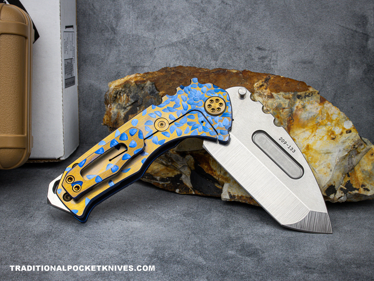 Medford Knives Genesis T / Tumbled Tanto / S35VN / Blue &quot;Hammered Fade&quot; w/ Faced Bronze Flats Handle and Spring / Bronze HW / &quot;Hammered Fade&quot; Clip