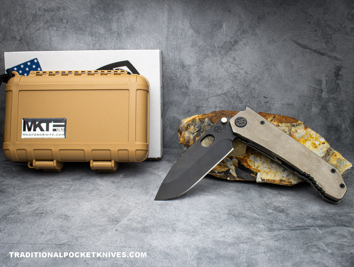 Medford Knives 187 DP PVD Drop Point / D2 / Tumbled Handle / Tumbled Spring / PVD HW / PVD Clip