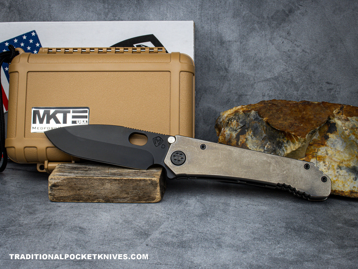 Medford Knives 187 DP PVD Drop Point / D2 / Tumbled Handle / Tumbled Spring / PVD HW / PVD Clip