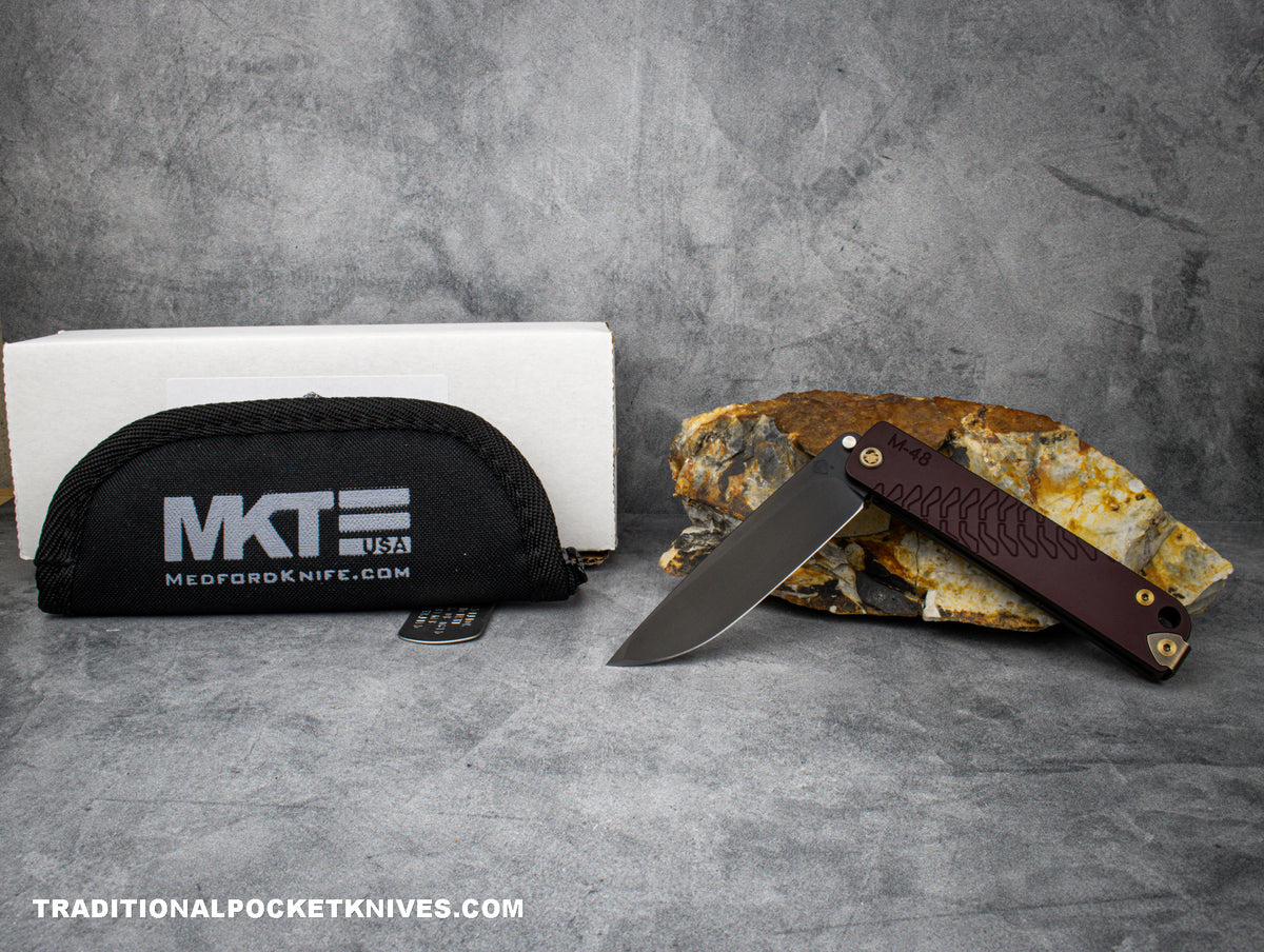 Medford Knives M-48 / Long Drop Point / S35VN PVD / Red Handle / PVD Spring / Bronze HW / Bronze Clip