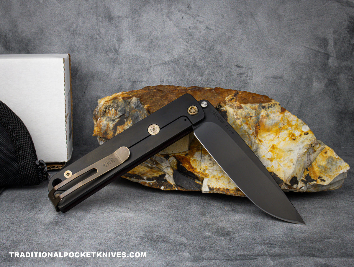 Medford Knives M-48 / Long Drop Point / S35VN PVD / Red Handle / PVD Spring / Bronze HW / Bronze Clip