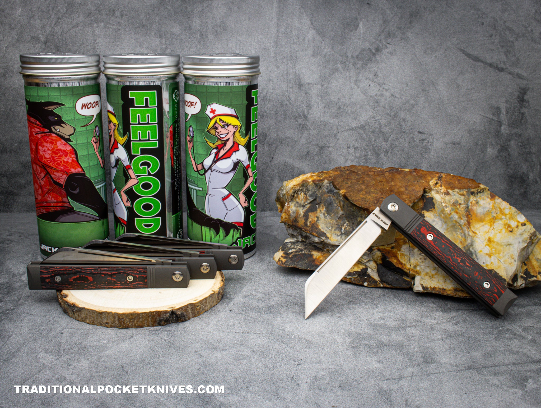 Jack Wolf Knives Feel Good Jack Fat Carbon Lava Flow - C. Risner