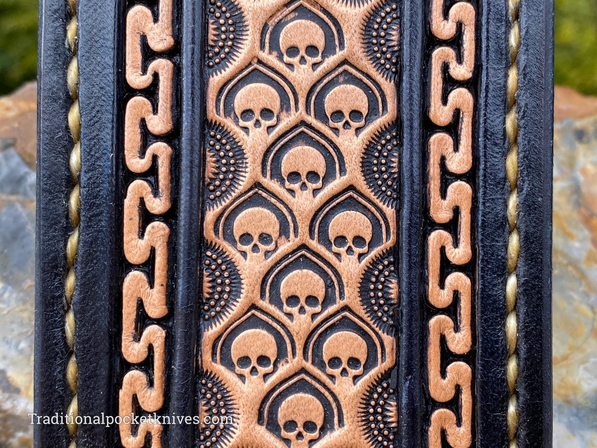Sage Grouse Leather: Leather Knife Slip Small &quot;White Skulls&quot;