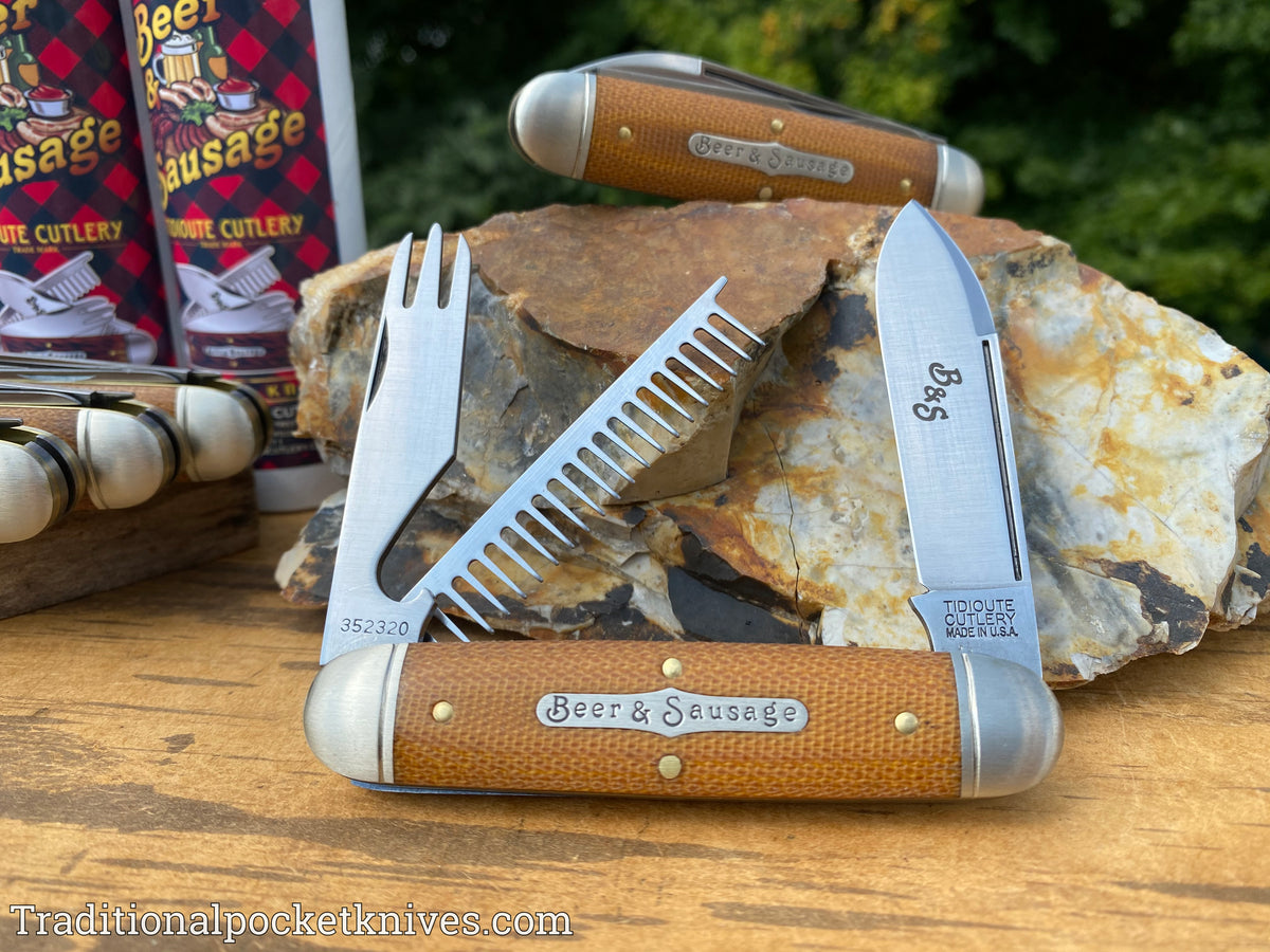 Great Eastern Cutlery #352320 Tidioute Cutlery Beer&amp;Sausage Bar Tool Knife Natural Canvas Micarta