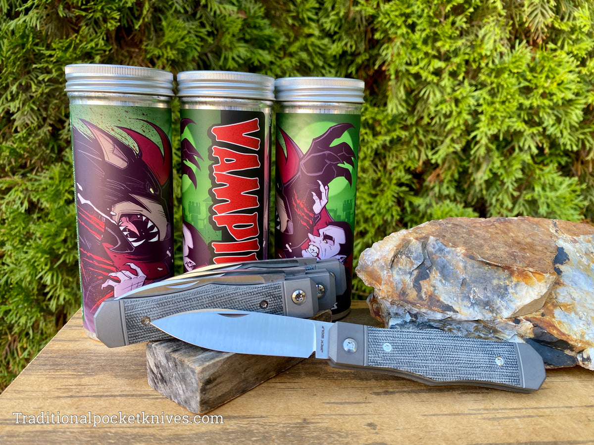 Jack Wolf Knives Vampire Jack Black Canvas Micarta