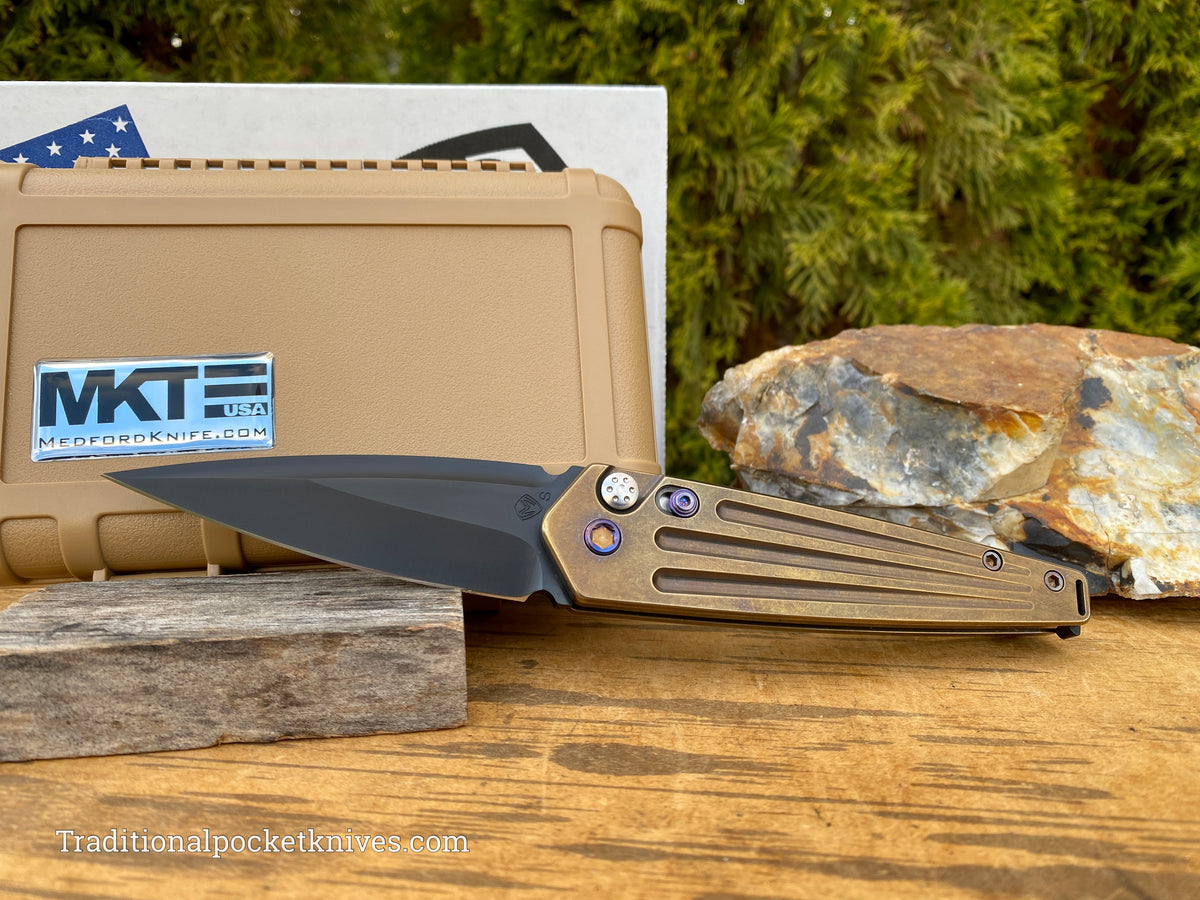 Medford Knives Nosferatu Automatic PVD Spear Point / S35VN / Bronze Handles / Flamed HW / Flamed Clip