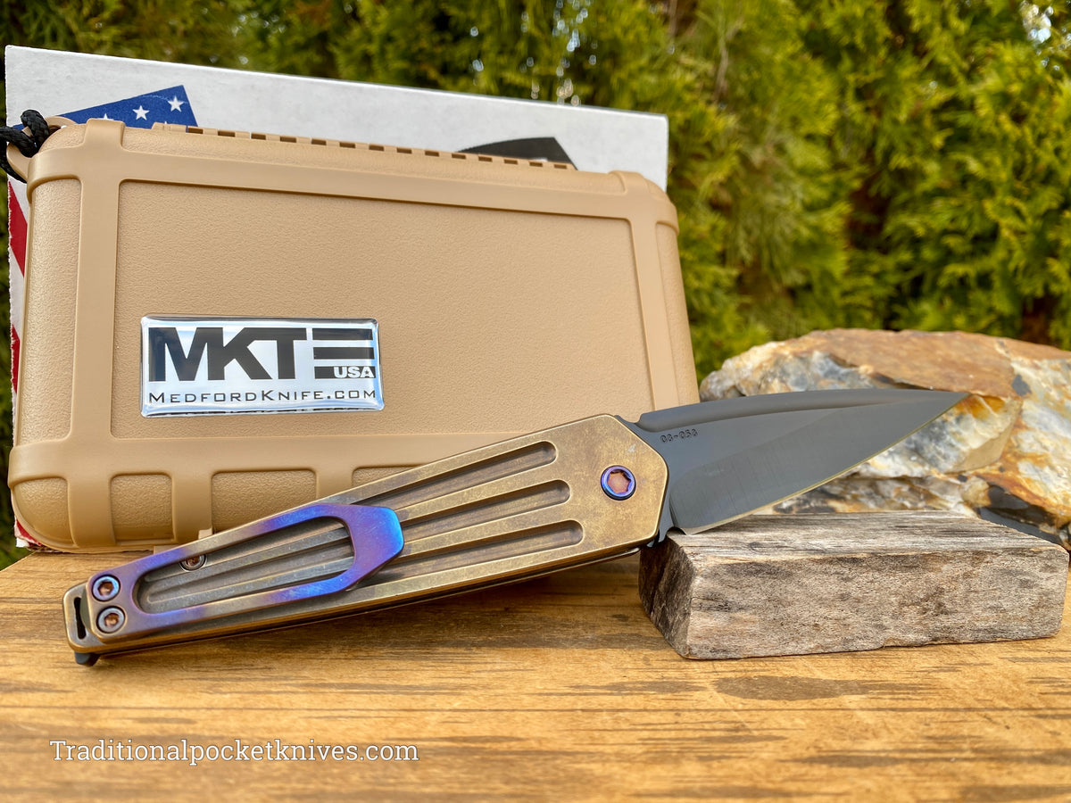 Medford Knives Nosferatu Automatic PVD Spear Point / S35VN / Bronze Handles / Flamed HW / Flamed Clip