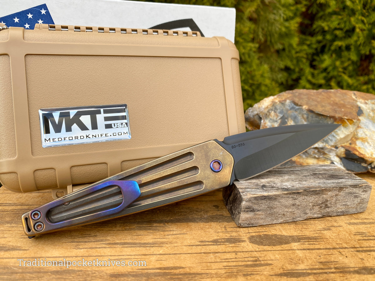 Medford Knives Nosferatu Automatic PVD Spear Point / S35VN / Bronze Handles / Flamed HW / Flamed Clip