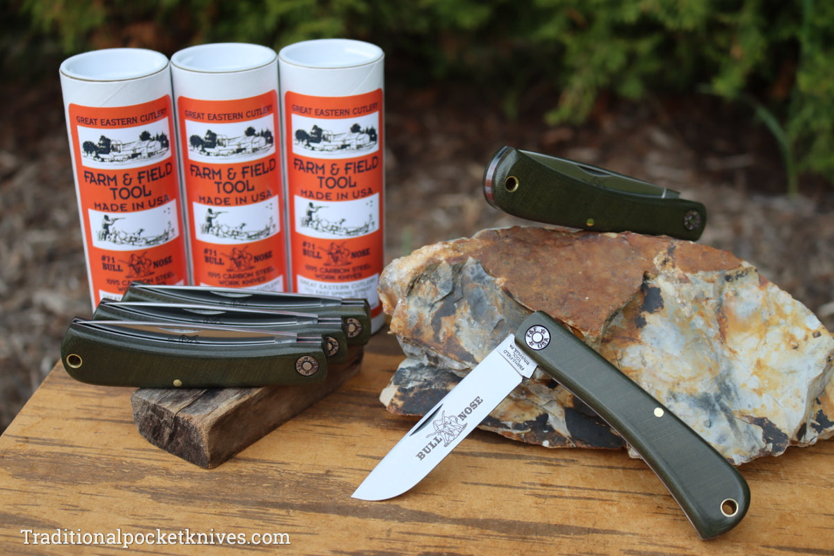 Great Eastern Cutlery #715121 Farm&amp;Field Tool Bull Nose Green Linen Micarta