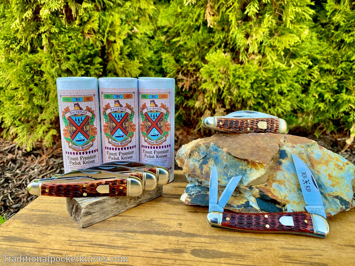 Great Eastern Cutlery #380321 Northfield UNXLD English Whittler Burnt Orange Jigged Bone