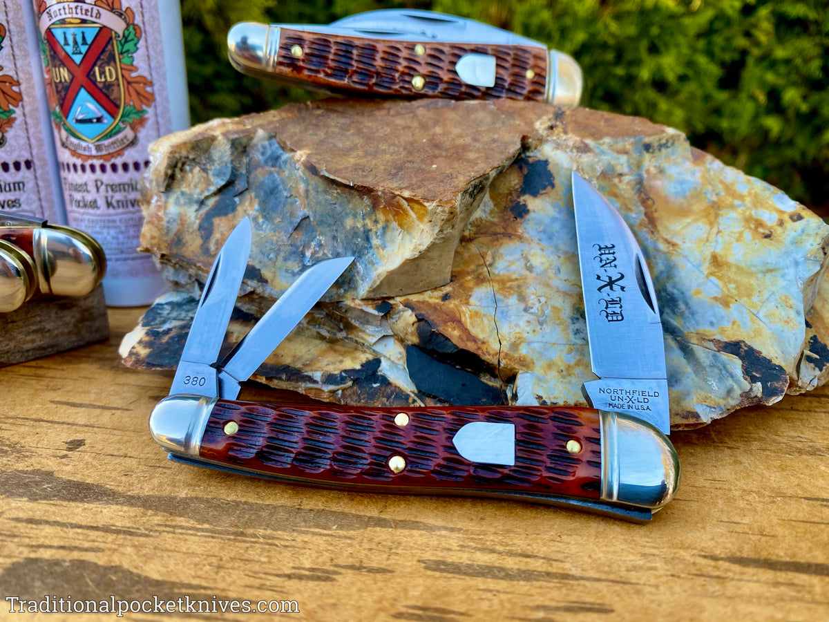 Great Eastern Cutlery #380321 Northfield UNXLD English Whittler Burnt Orange Jigged Bone