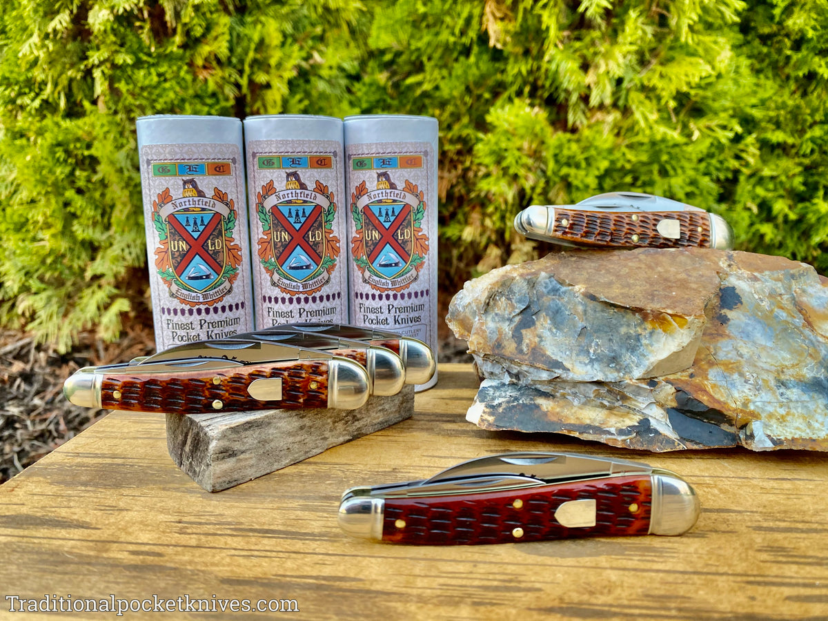 Great Eastern Cutlery #380321 Northfield UNXLD English Whittler Burnt Orange Jigged Bone